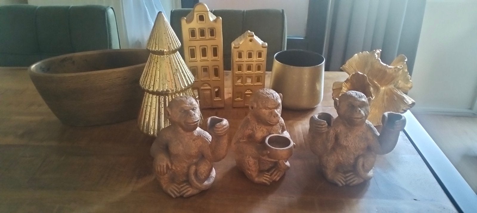Diverse decoratie: apen, grachtenpanden, schaal en meer, Ophalen, Hout, Gebruikt, Goud