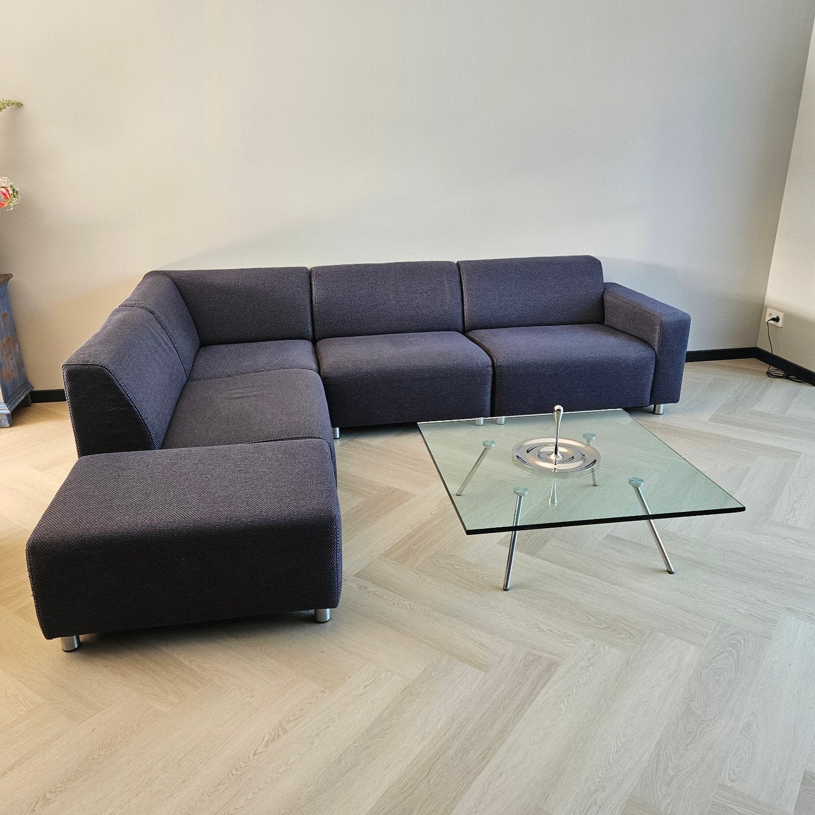 Modulaire hoekbank, elementenbank met poef hocker grijs antr, Ophalen, Gebruikt, Stof, Modern