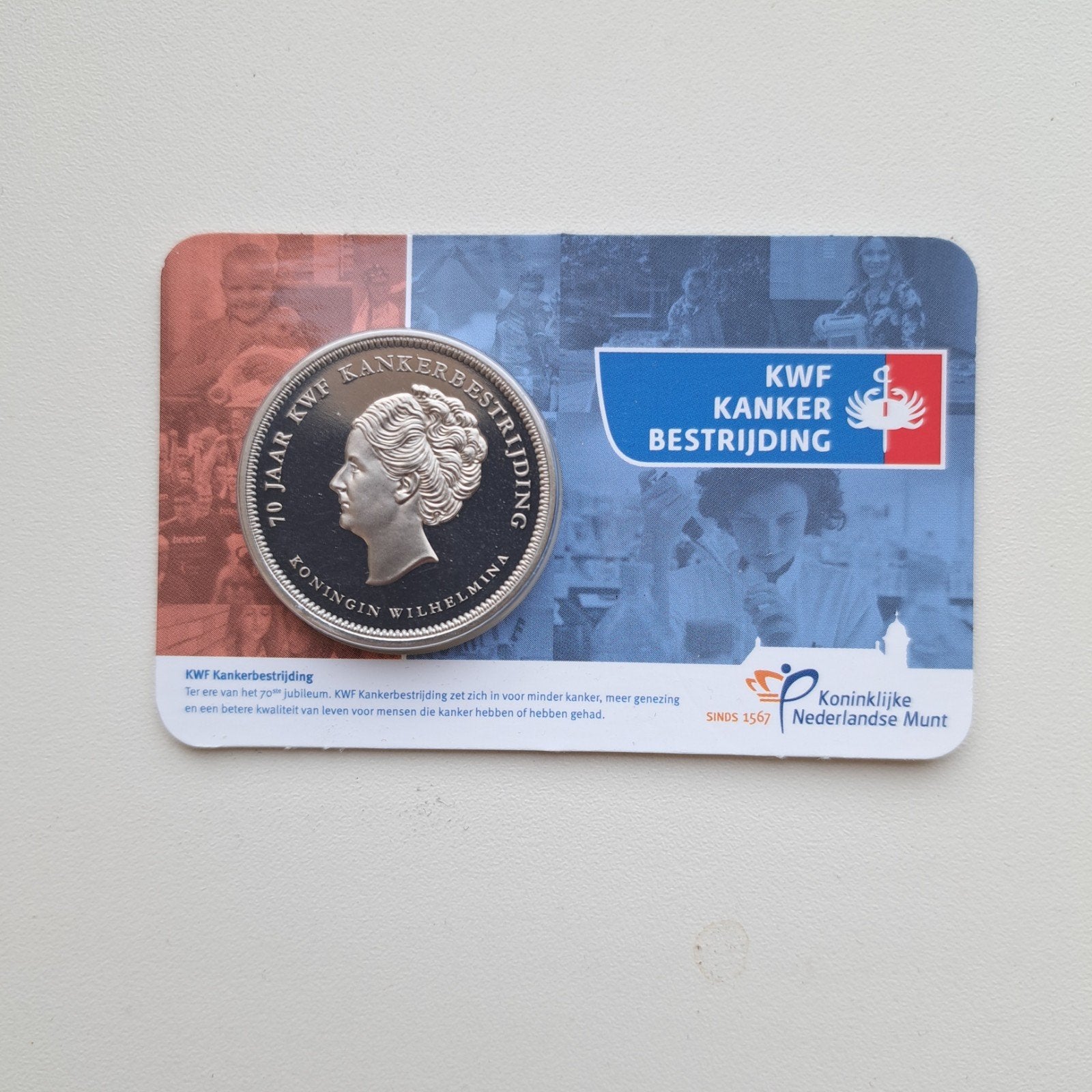 KWF Coincard 70 Jaar Bestaan - Koninklijke Nederlandse Munt, Postzegels en Munten, Ophalen of Verzenden, Overige waardes, Losse munt