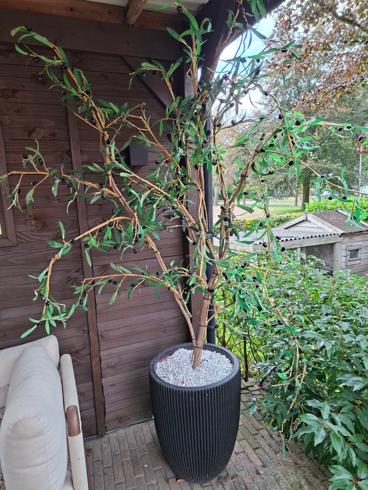 Kunst olijfboom tak met olijven (zonder pot), Groen, Ophalen of Verzenden, Zo goed als nieuw, Kunststof
