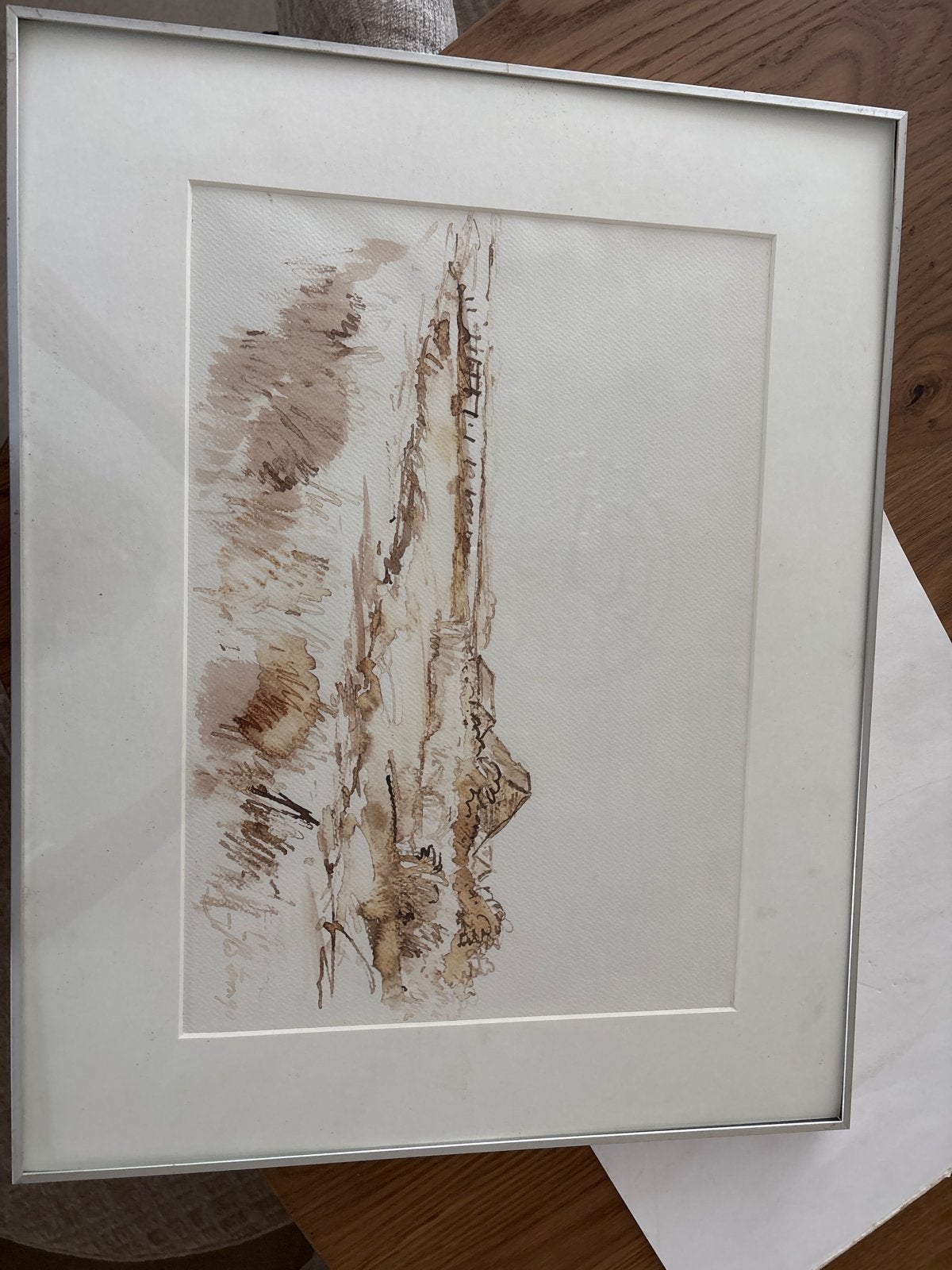 Abstracte aquarel van boomstam in lijst, Abstract, Ophalen of Verzenden, Gesigneerd, Aquarel