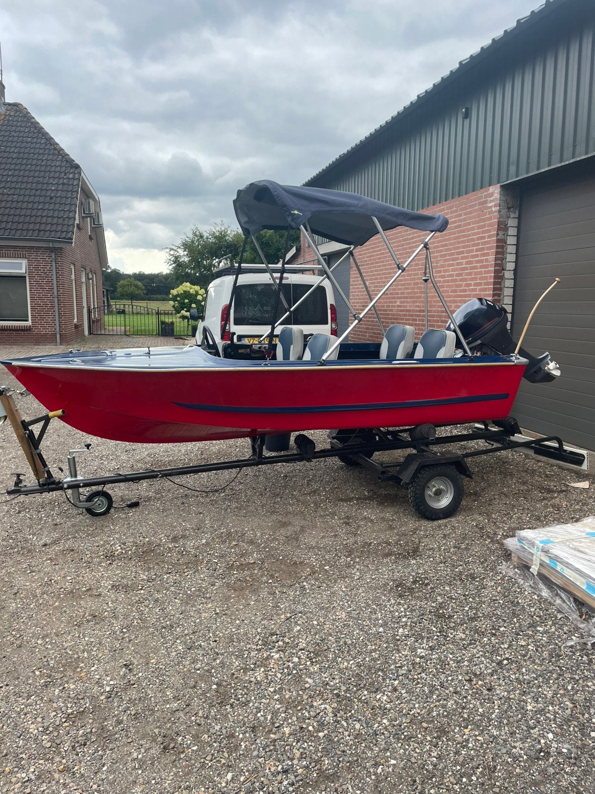Klassieke polyester speedboot + Selva 8pk viertakt + trailer, Ophalen, Zo goed als nieuw, Polyester, Met afstandsbediening