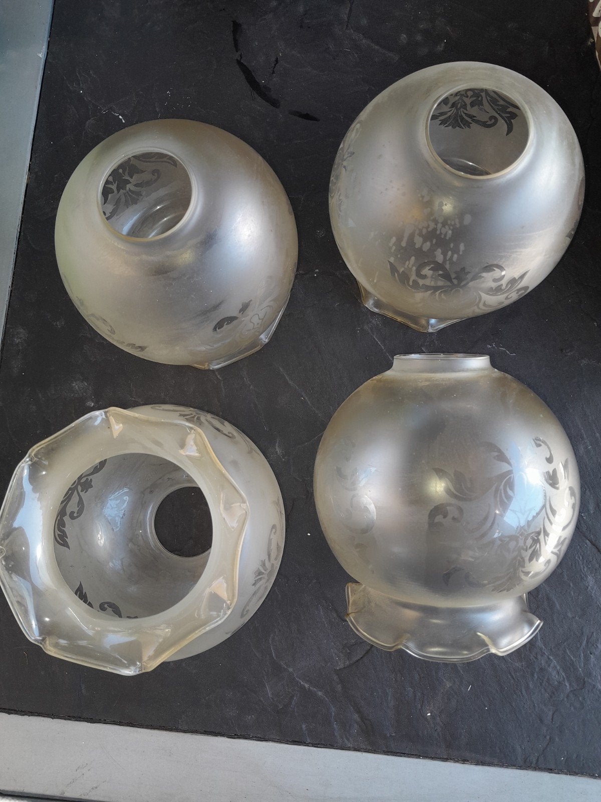 Antieke glazen lampenkapjes - Set van 4, Ophalen of Verzenden