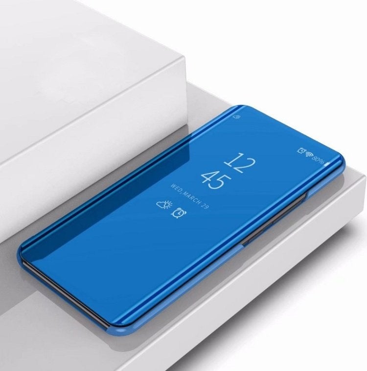 OnePlus 7T Pro _ Clear View Stand Cover Set _ Blauw, Verzenden, Nieuw, Hoesje of Tasje
