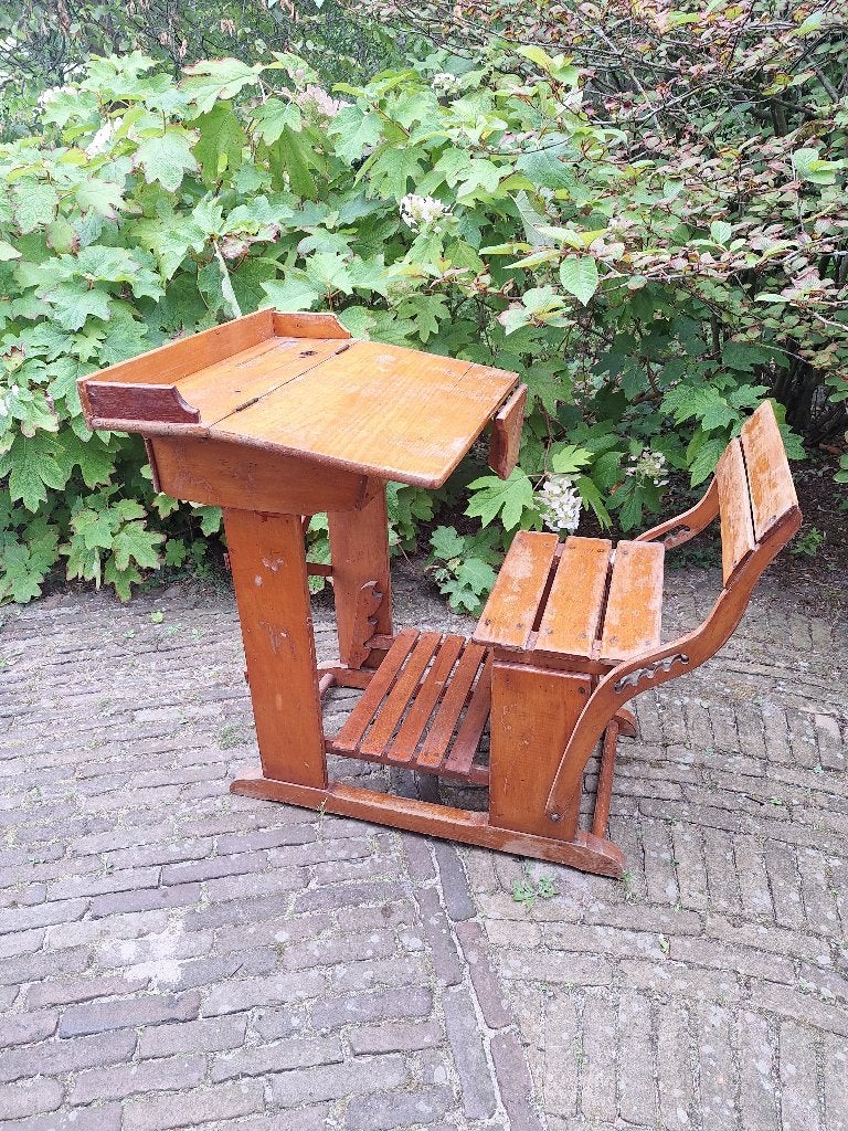 Schoolbankje Schoolbank School Museum antiek Amsterdam hout, Antiek en Kunst, Ophalen