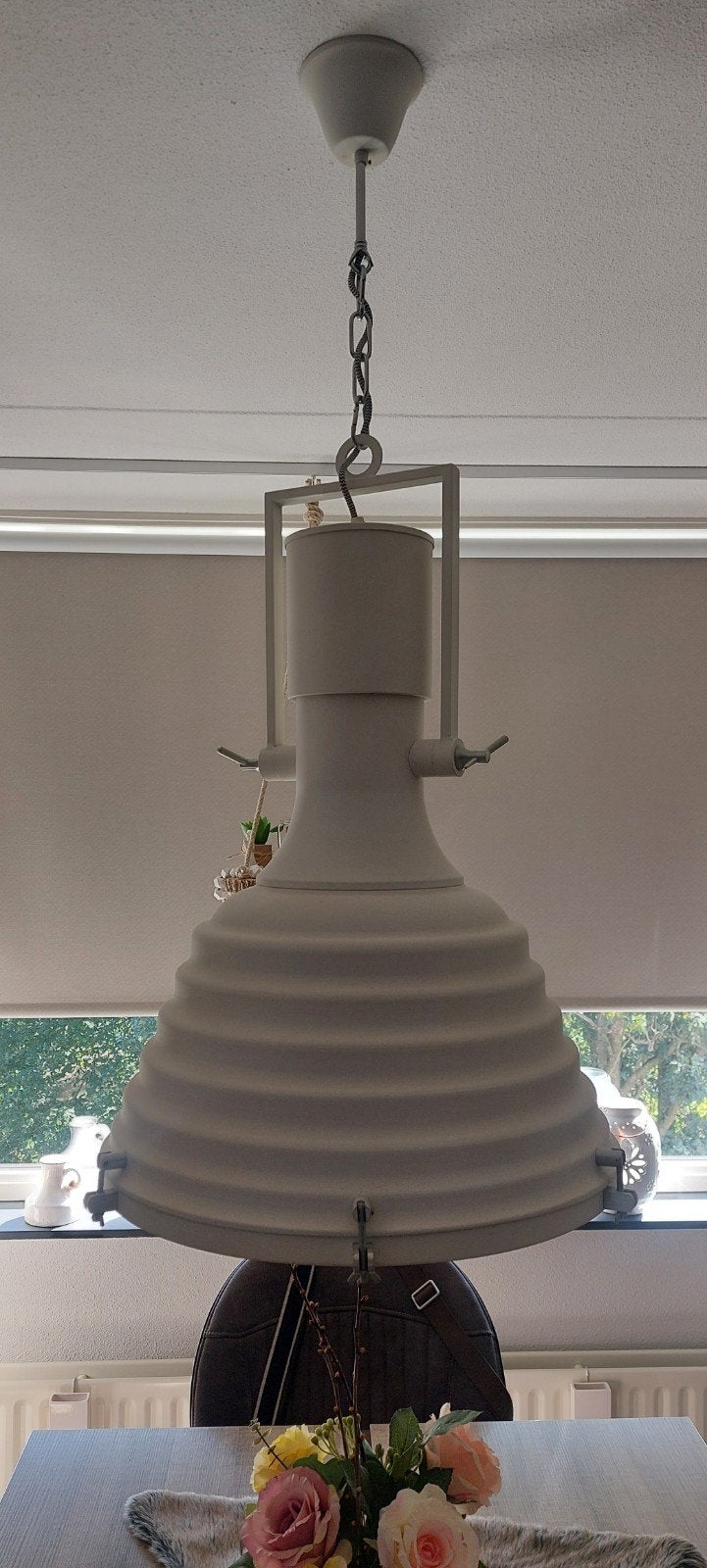 Industriële hanglamp wit met melkglas, Ø 48 cm