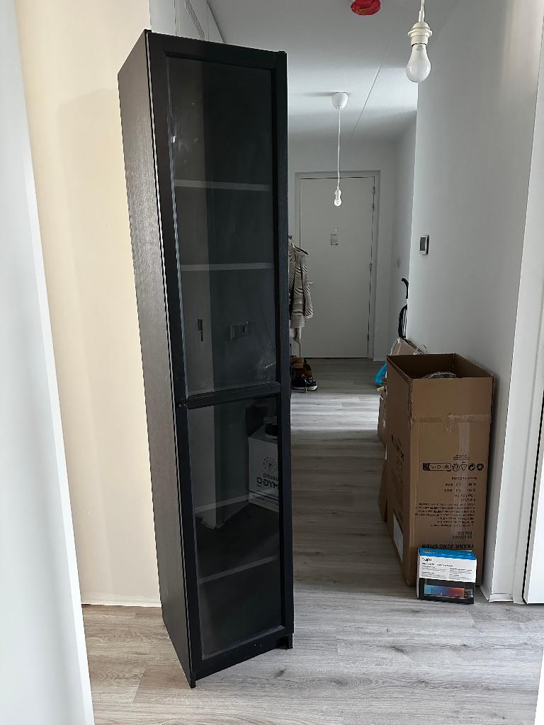 Black Storage Cabinet with Glass Door – Modern Minimal Style, Ophalen, Gebruikt