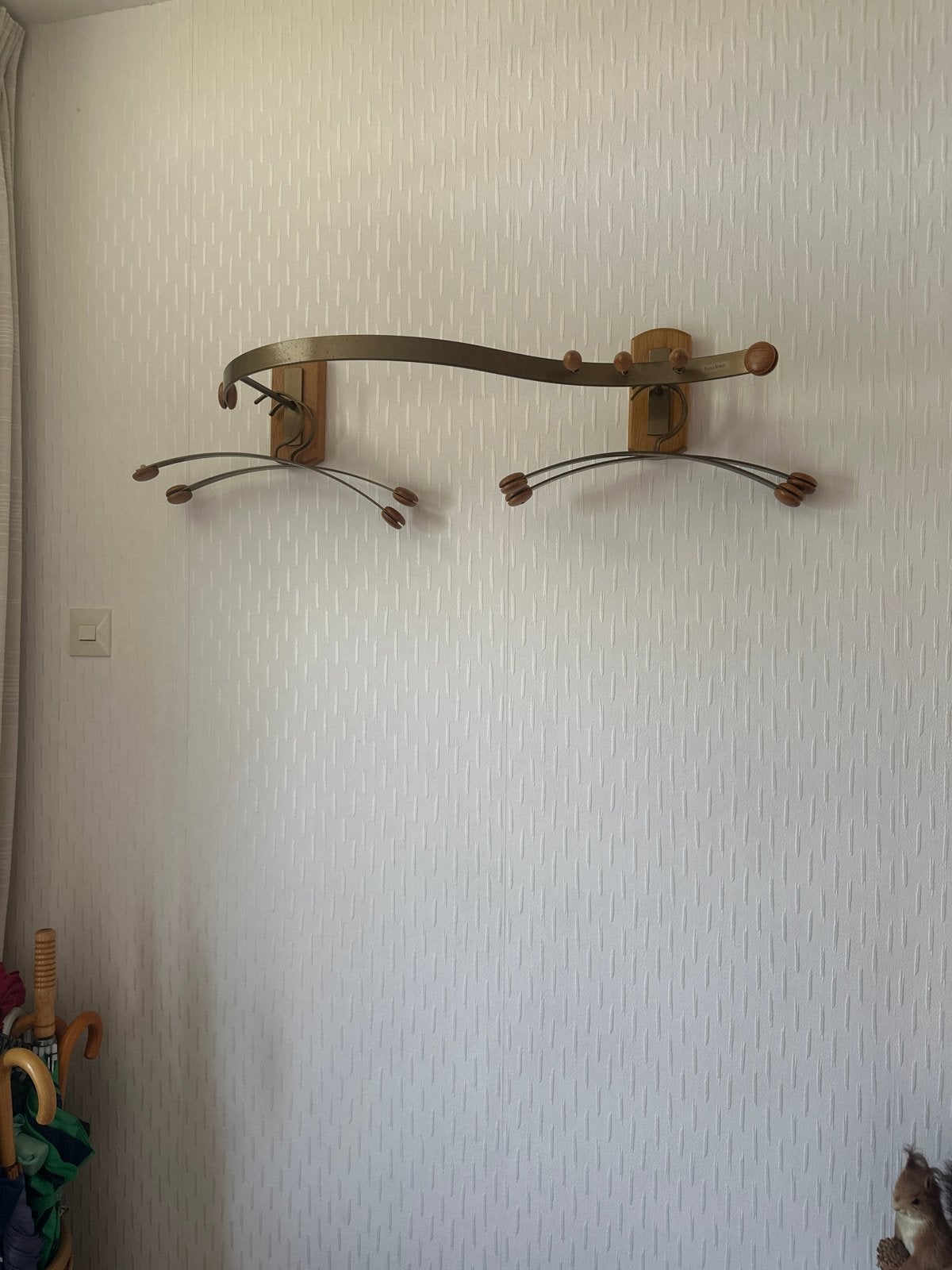 Vintage Bony Design Wandkapstok - Hout en Metaal, Gebruikt, Minder dan 100 cm, Hout, Ophalen
