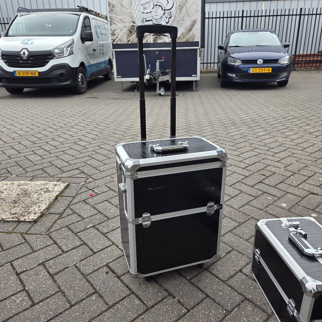 Zwarte visagie make-up Trolley Koffer met Wielen, Ophalen, Gebruikt, Zwart, Met slot