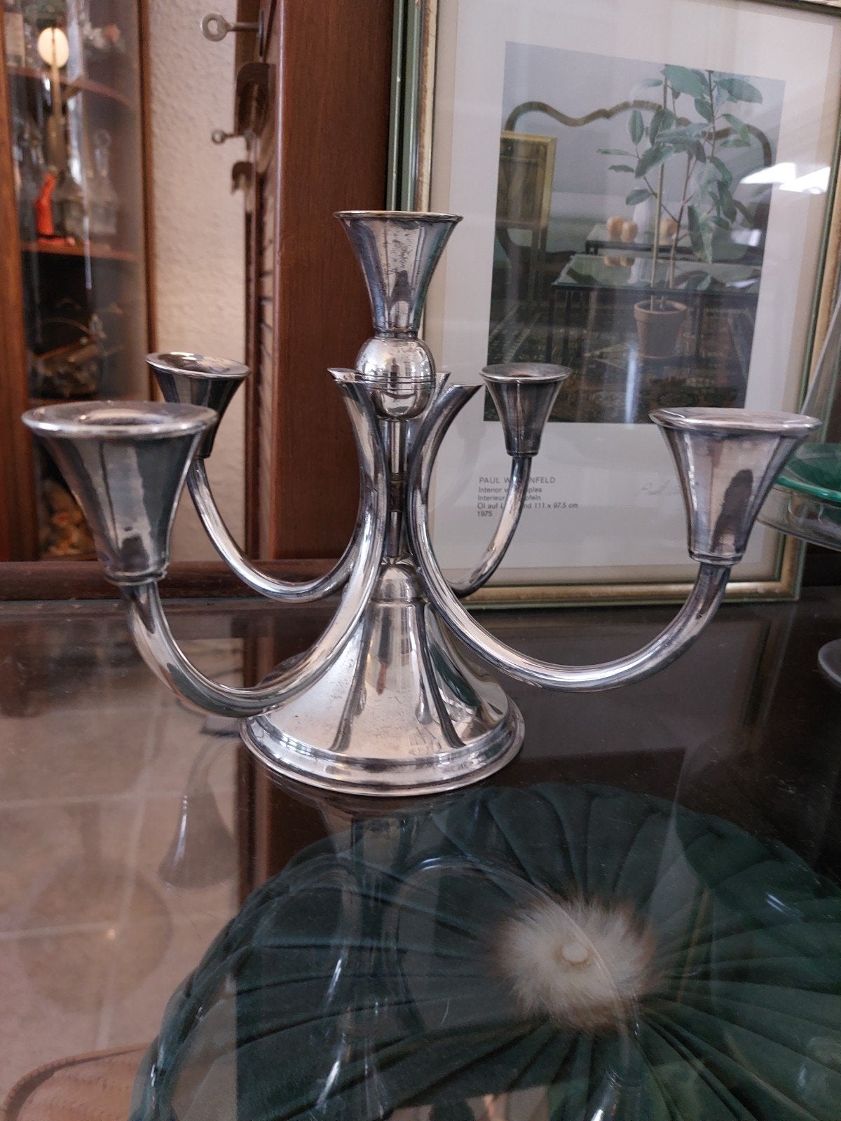 Verzilverde Artdeco/vintage kandelaar, Ophalen of Verzenden, Zilver