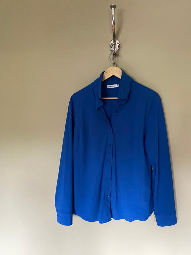 Travelstof blouse blauw XL, Ophalen of Verzenden, Zo goed als nieuw, Maat 46/48 (XL) of groter, Blauw