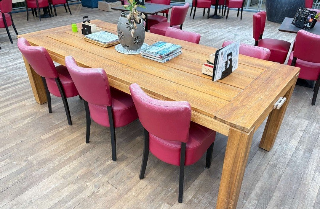 Stevige en robuuste houten eettafel met massief blad, Huis en Inrichting, Tafels | Eettafels, Gebruikt, 100 tot 150 cm, Robuust, Landelijk