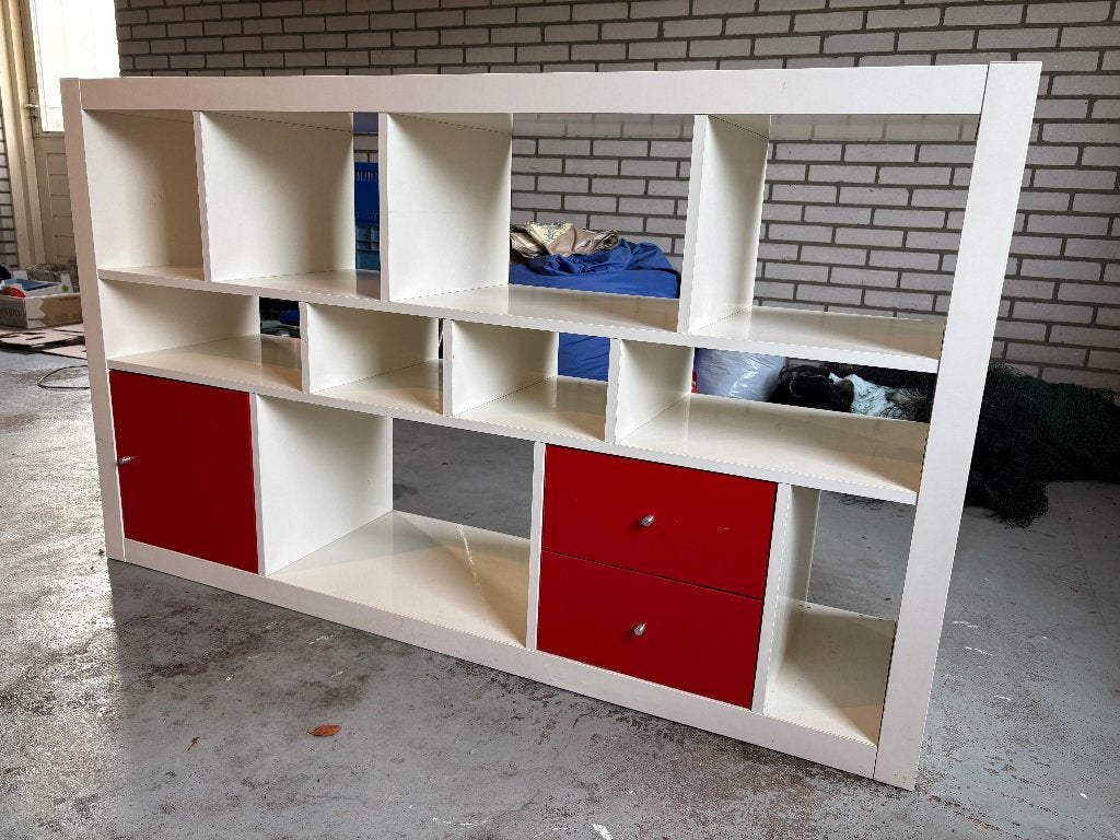 Ikea Expedit/Kallax vakjeskast wit met rode deurtjes, Ophalen, Gebruikt