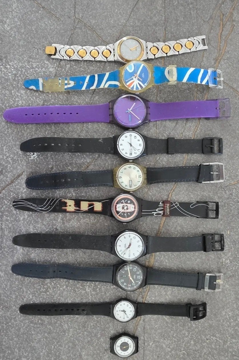Grote collectie Swatch horloges 10 stuks - Vintage en modern, Kunststof, Gebruikt, Polshorloge, Swatch