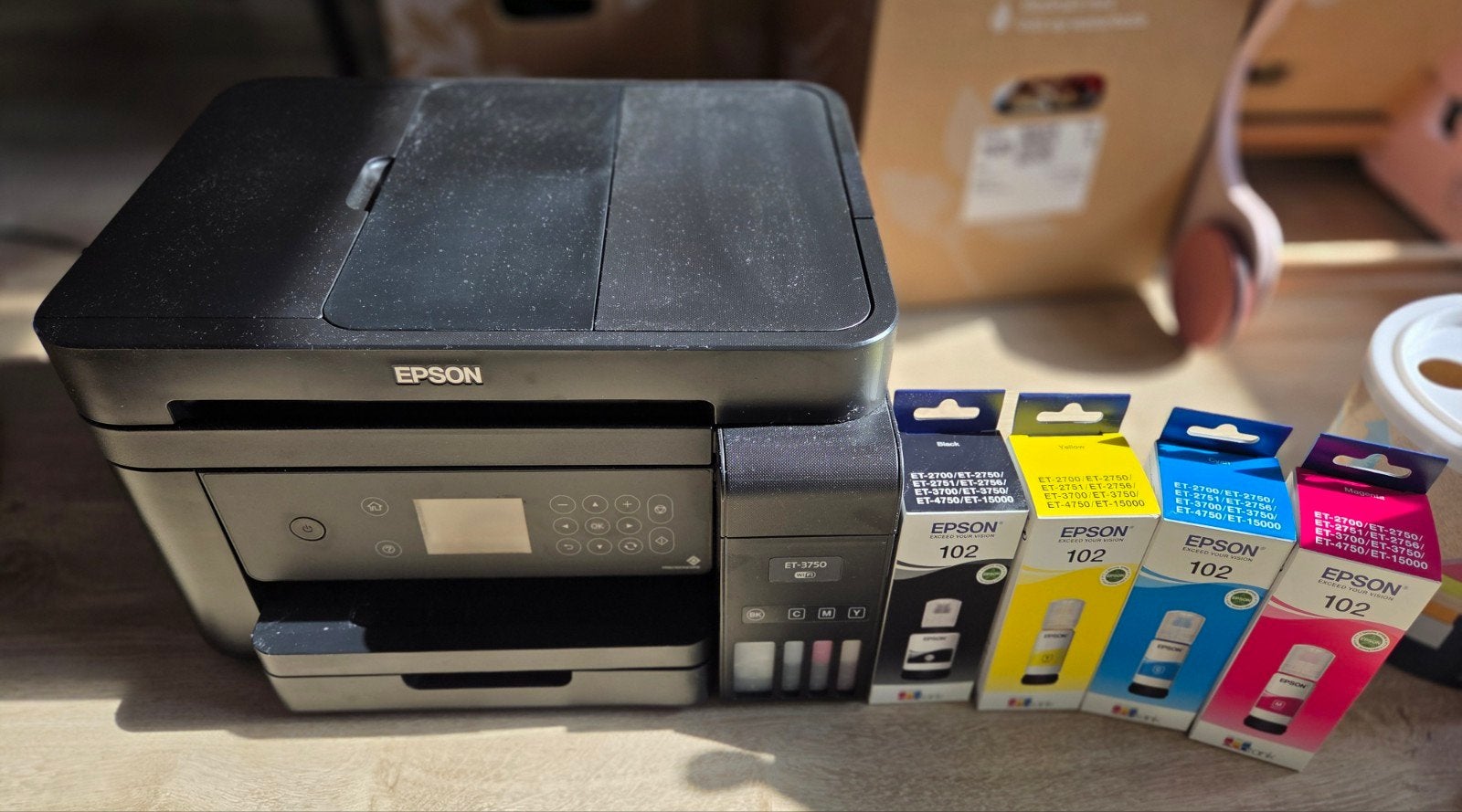 Epson ET-3750 All-in-One Printer + 4x Inkt, Computers en Software, Ophalen