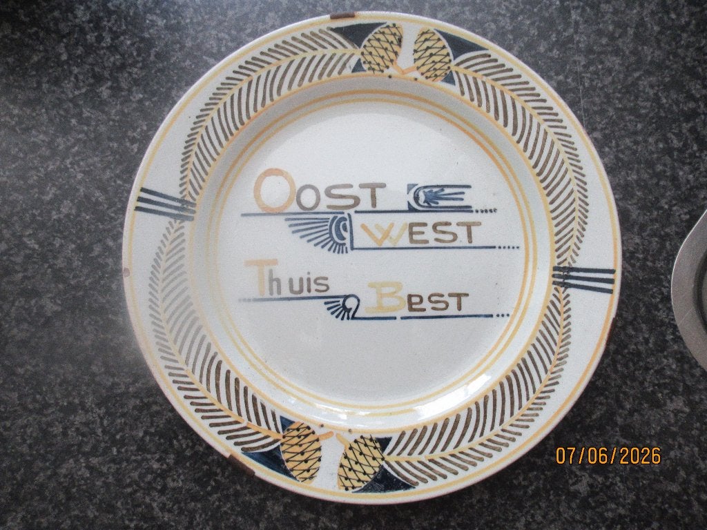 ANTIEK ART NOUVEAU BORD- OOST-WEST-THUIS-BEST- MEHLEM-CA1910, Antiek en Kunst, Antiek | Wandborden en Tegels, Ophalen of Verzenden