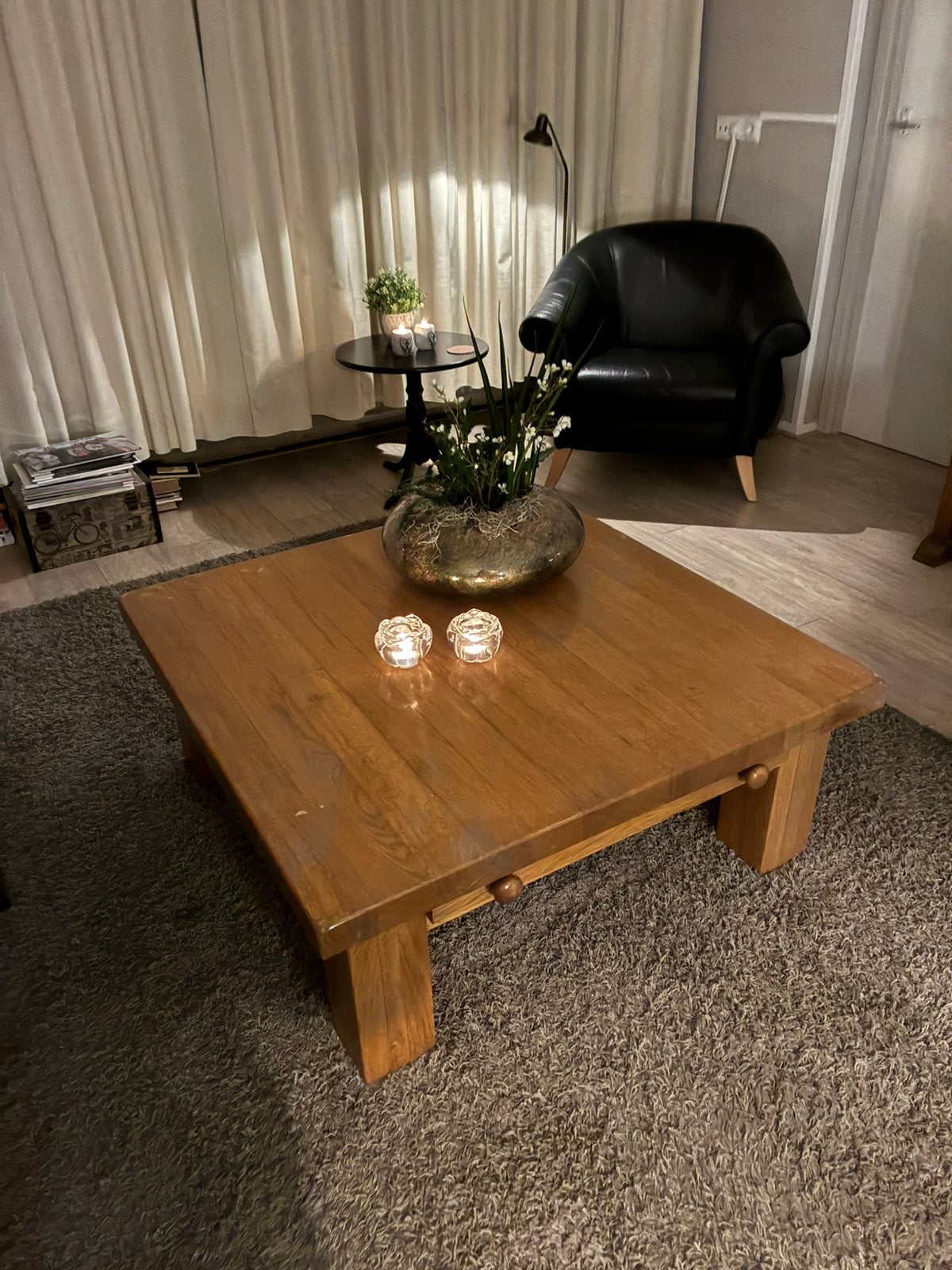 Licht eiken salontafel met lade, Ophalen, Gebruikt, 50 tot 100 cm, Eikenhout