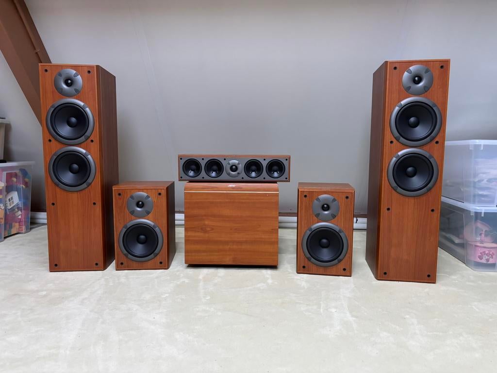 Dolby Surround set Jamo met Marantz SR5008 7.1 receiver, Ophalen, Zo goed als nieuw, 60 tot 120 watt, Complete surroundset