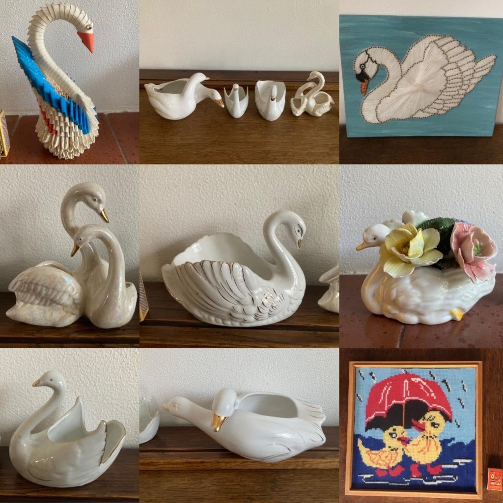 Diverse zwanen zwaan beeldje bloempotje origami schilderij, Ophalen of Verzenden