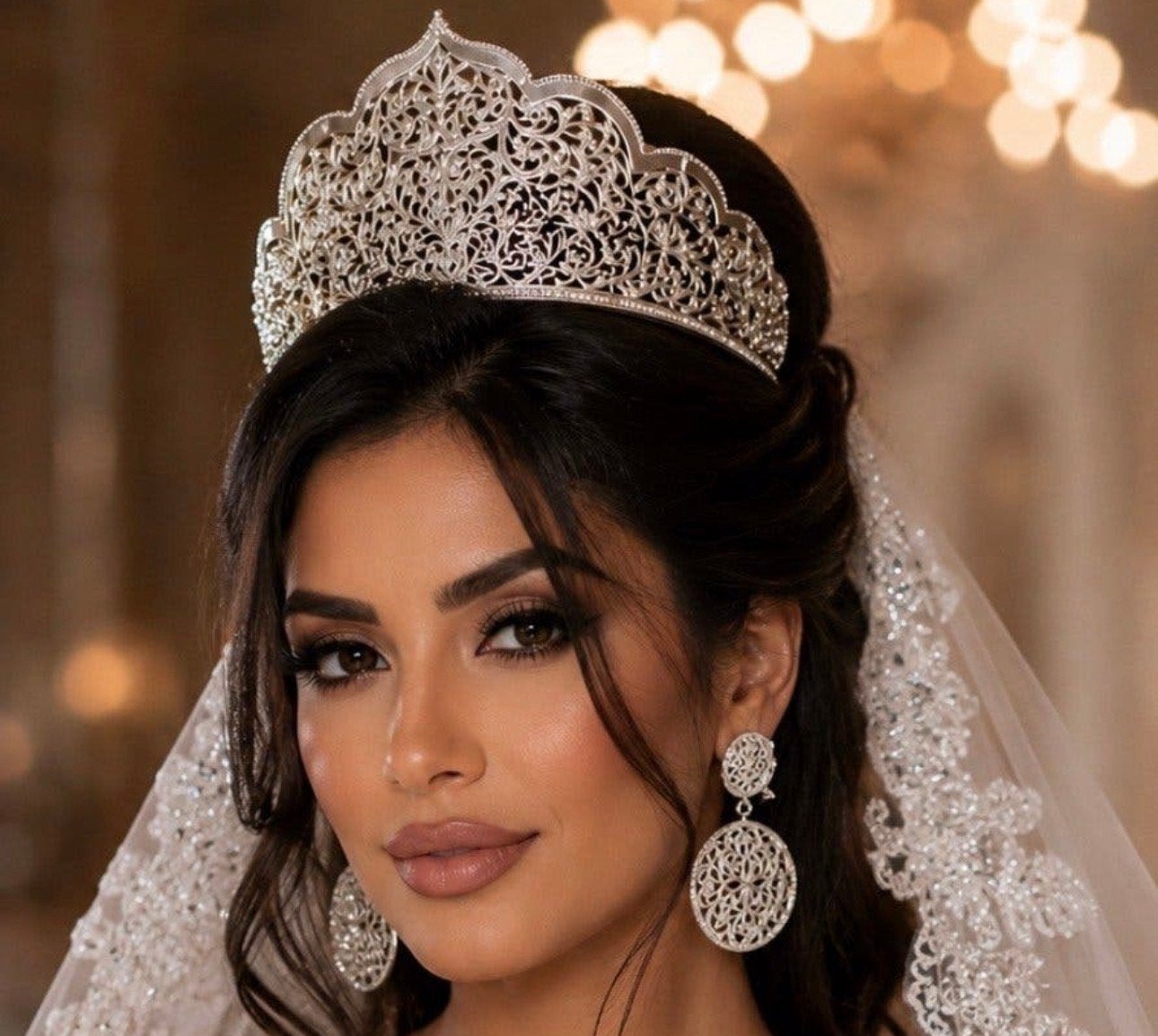 Marokkaanse taqlidi zilverkleurige set, kroon en oorbellen, Ophalen of Verzenden, Nieuw