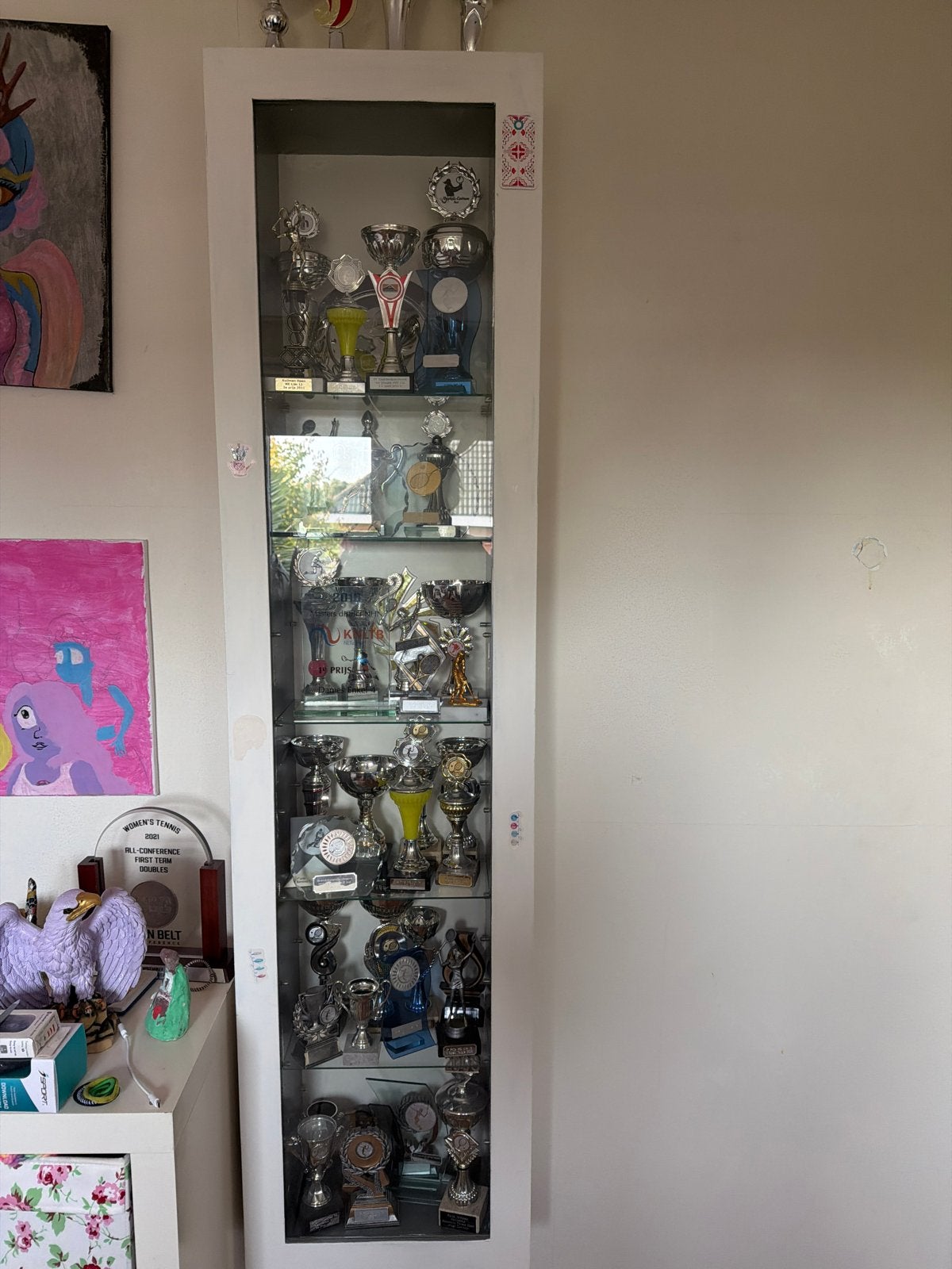 IKEA Detolf Vitrinekast inclusief bekers en trofeeën, Minder dan 50 cm, Gebruikt, Ophalen of Verzenden, Glas