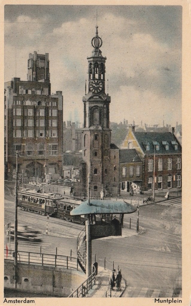 AMSTERDAM Muntplein met Tram kl.f., Verzenden, 1940 tot 1960, Ongelopen, Noord-Holland