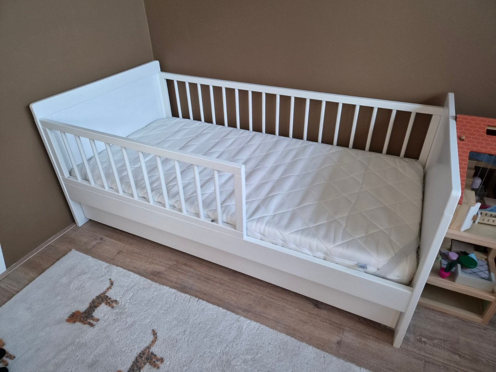 Petite Amelie peuterbed 140x70 wit met lade en matras, Ophalen, Gebruikt, 70 tot 85 cm, 140 tot 160 cm