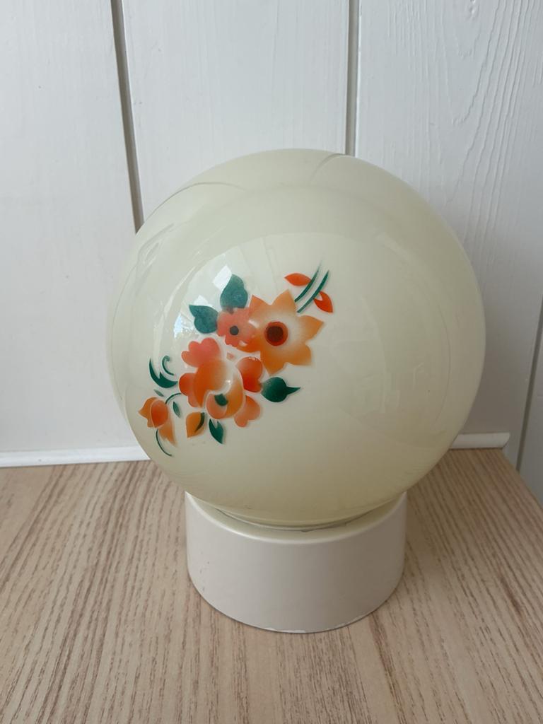 Vintage glazen bollamp met bloemmotief, Ophalen of Verzenden