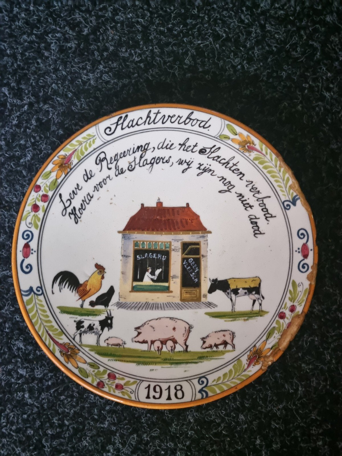 Antiek Gedenkbord Slachtverbod 1918 - Uniek Verzamelstuk, Antiek en Kunst, Ophalen of Verzenden