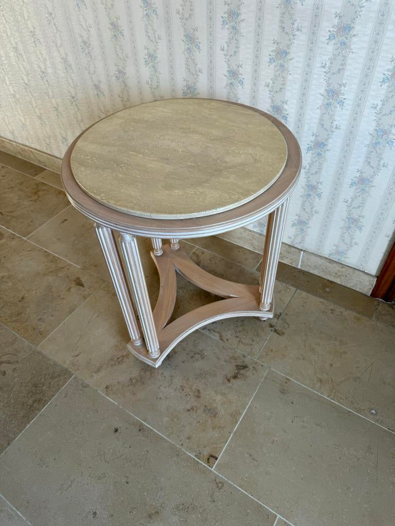 Elegant Bijzettafeltje met Marmeren Blad - Klassiek Design, Overige materialen, Minder dan 55 cm, Gebruikt, Rond