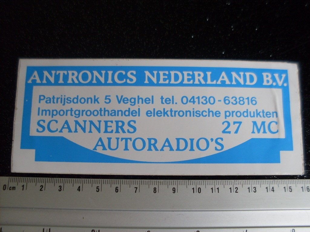 sticker antronics nederland veghel logo scanners 27mc radio, Verzenden, Zo goed als nieuw, Bedrijf of Vereniging