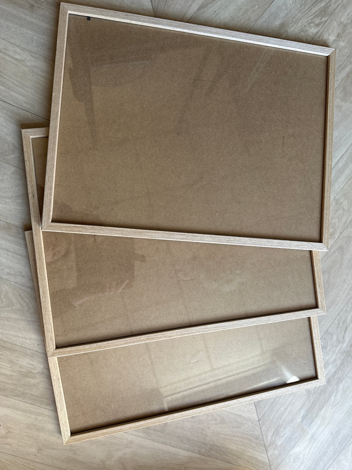 Set van 3 houten fotolijsten met glas, Beige, Ophalen of Verzenden, Zo goed als nieuw, Fotolijst