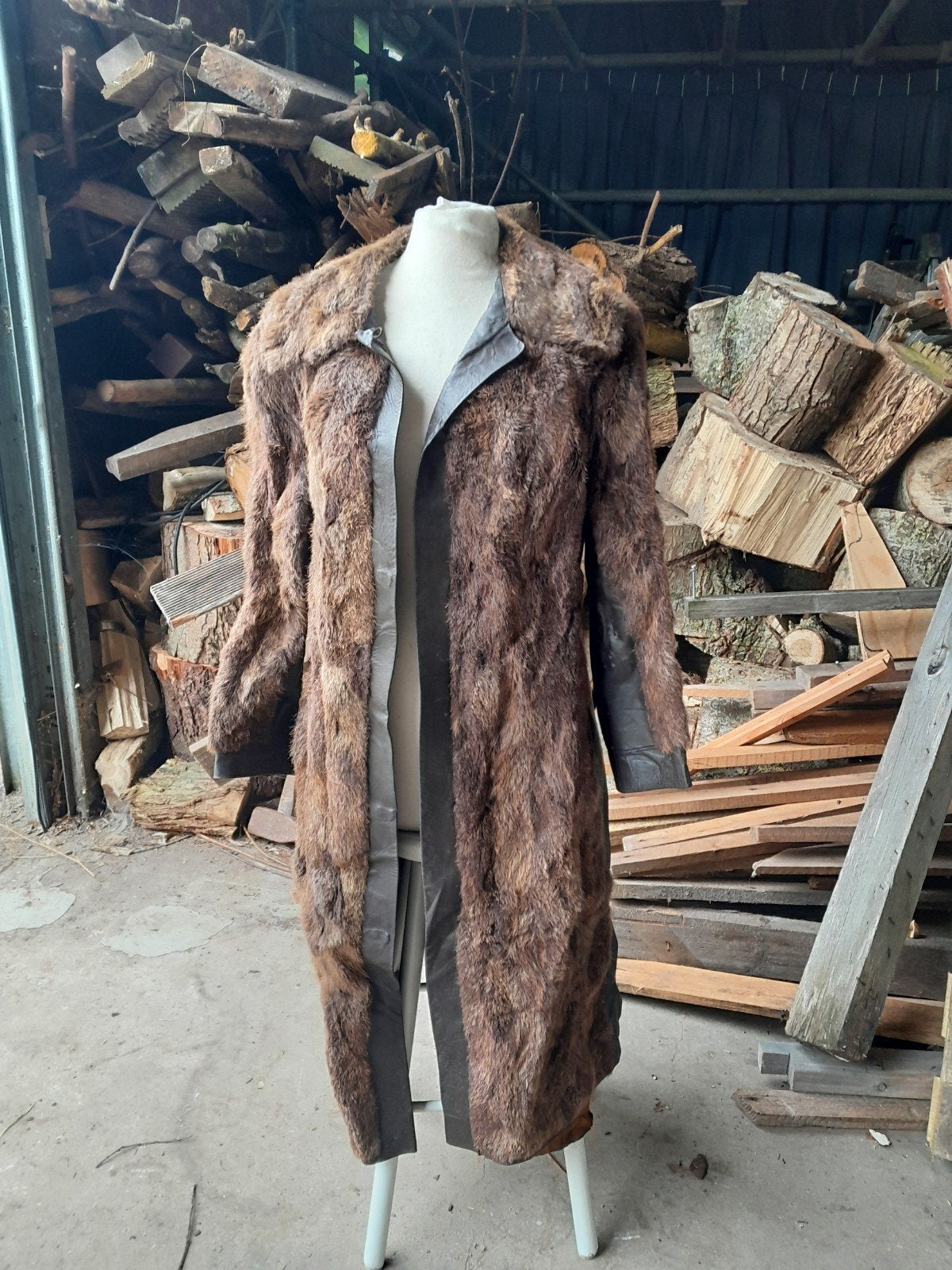 Vintage Bruine Bontjas - Lange Winterjas, Maat 38/40 (M), Bruin, Ophalen of Verzenden, Onbekend