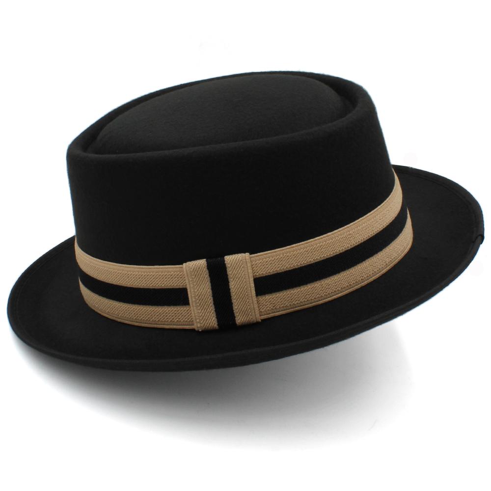 Zwarte wollen pork pie hoed / heren dames bowler hoedje, Verzenden, Nieuw, Hoed