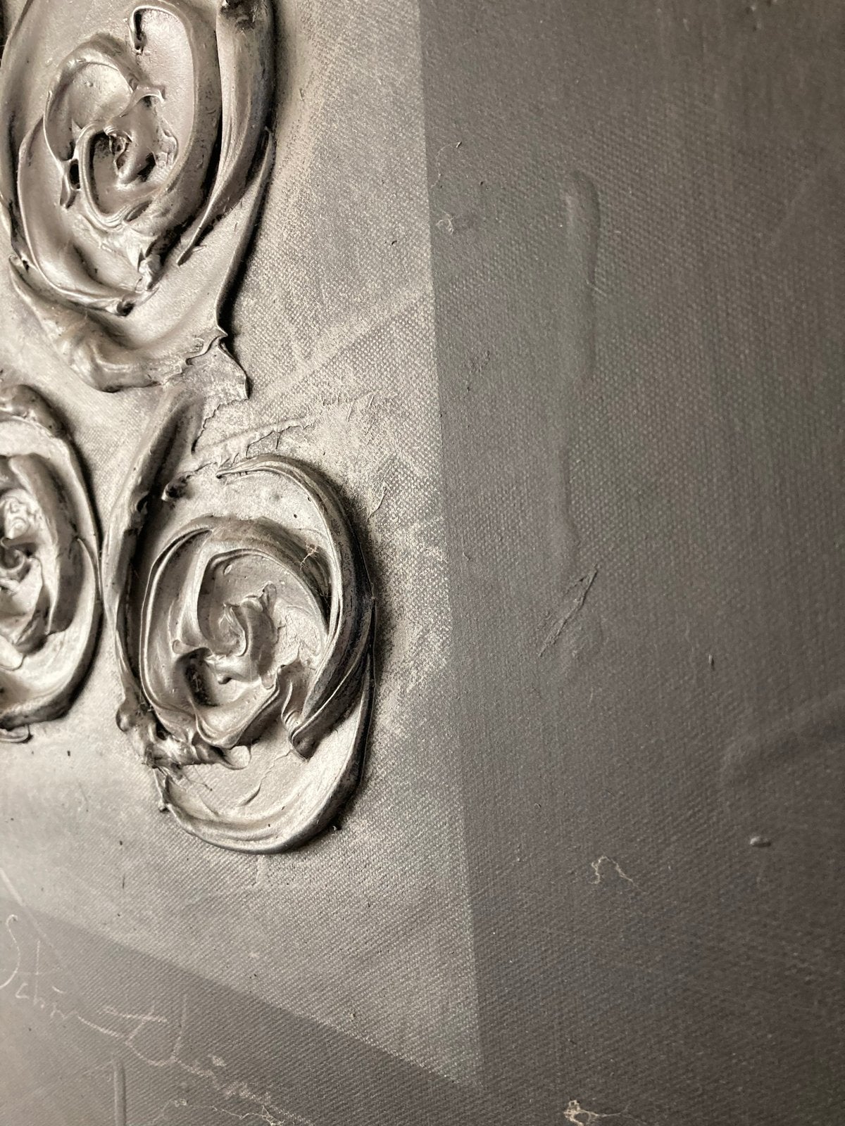 Modern schilderij met 3D rozen - Grijs/Zilver, Ophalen, Acrylverf, 3D-effect, Bloemen