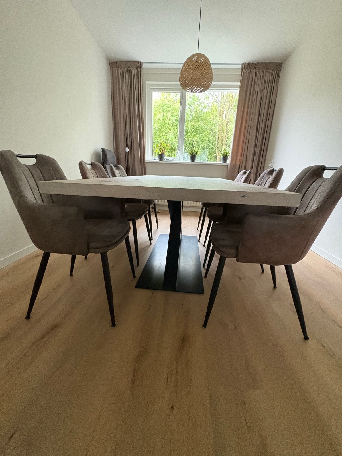 Houten eettafel met 6 stoelen, Huis en Inrichting, Ophalen, 50 tot 100 cm, Zo goed als nieuw, 150 tot 200 cm