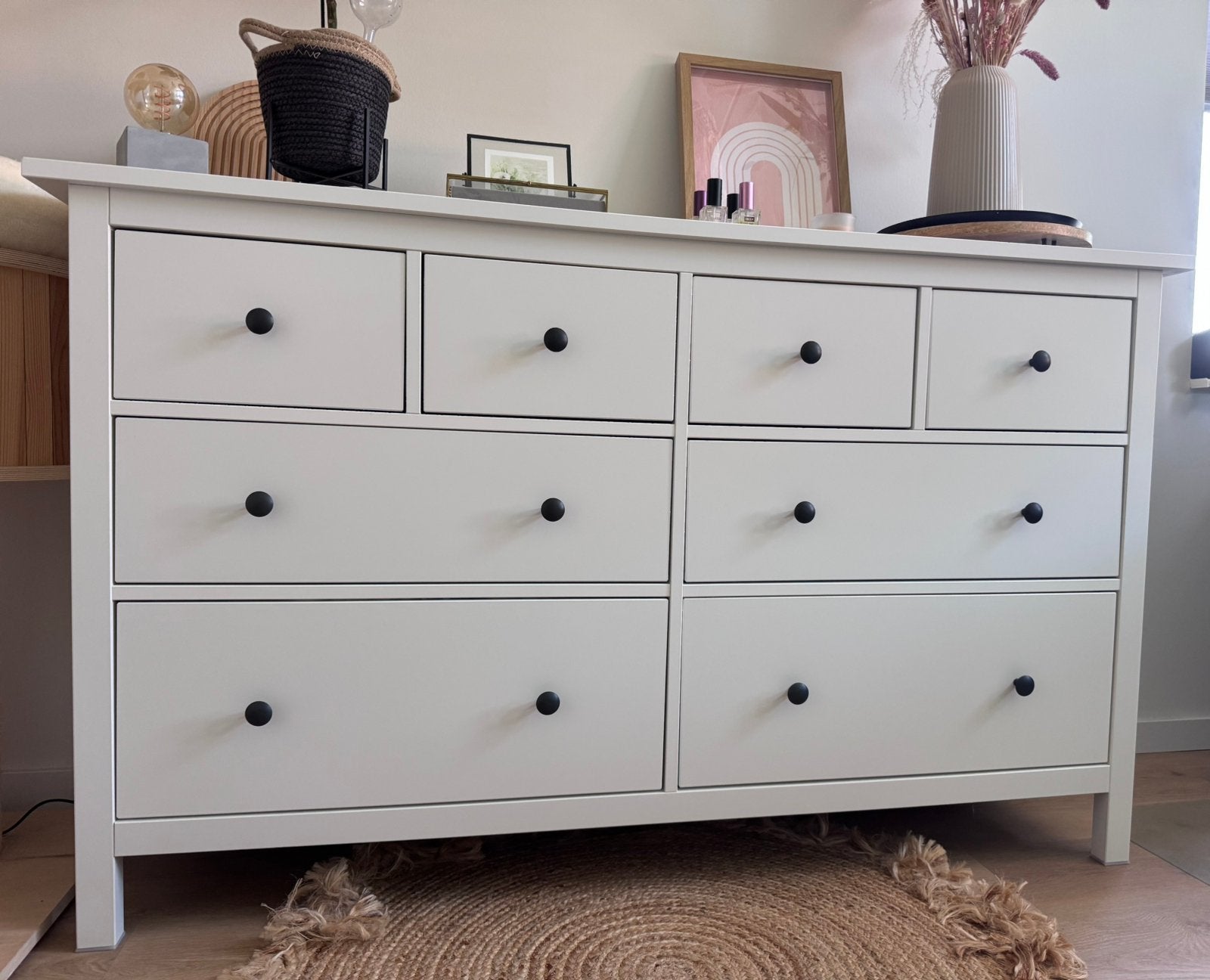 IKEA HEMNES ladekast, 8 lades | Wit gebeitst, Ophalen, Tijdloze Scandinavische en landelijke uitstraling, 5 laden of meer, 150 tot 200 cm