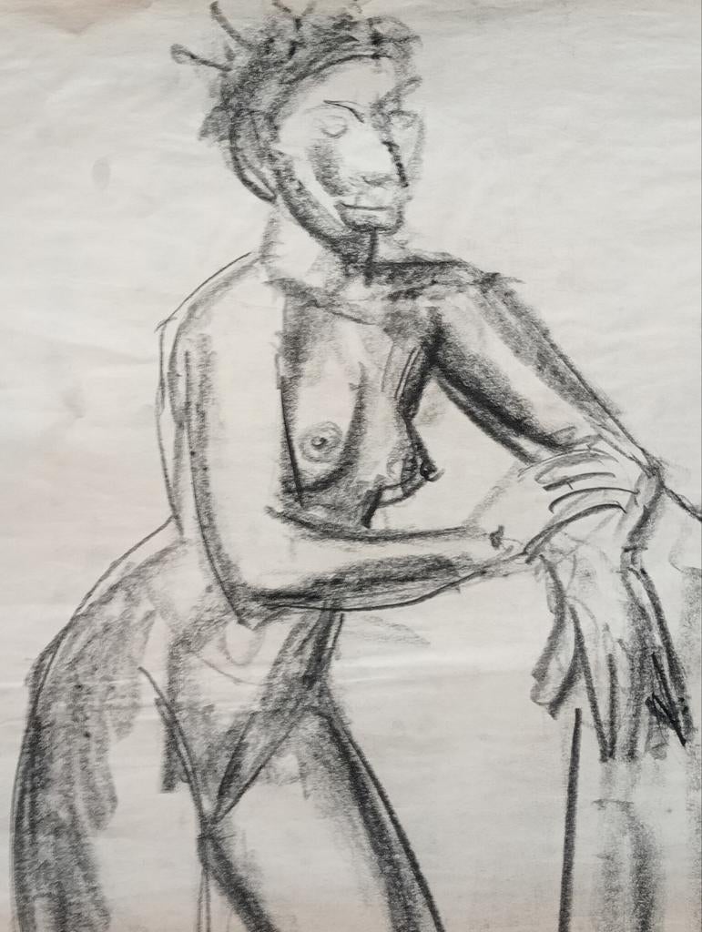 Zwart krijt circa 1990 staand naakt erotiek, Antiek en Kunst, Ophalen of Verzenden