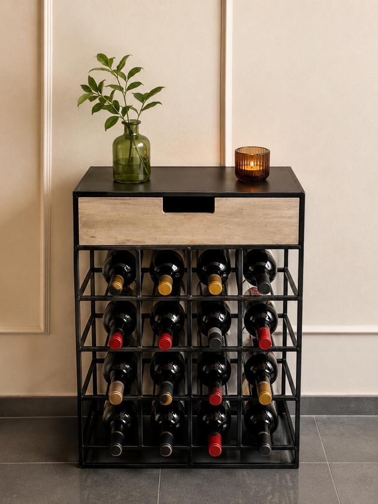 Wijnrek met lade voor 20 flessen - Metaal & MDF, Huis en Inrichting, Woonaccessoires | Wijnrekken, 50 tot 75 cm, 15 tot 25 flessen