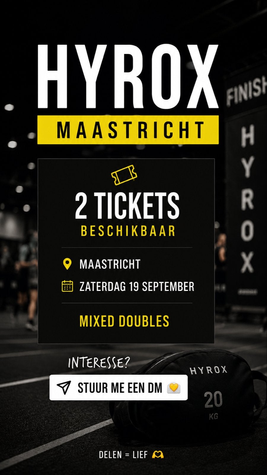 2x Hyrox tickets Maastricht mixed doubles zat. 19 september, Tickets en Kaartjes, Twee personen, September