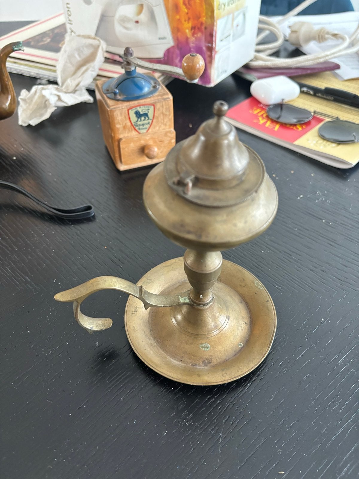 Antieke Koperen Olielamp - Sfeervolle Verlichting, Ophalen of Verzenden, Koper
