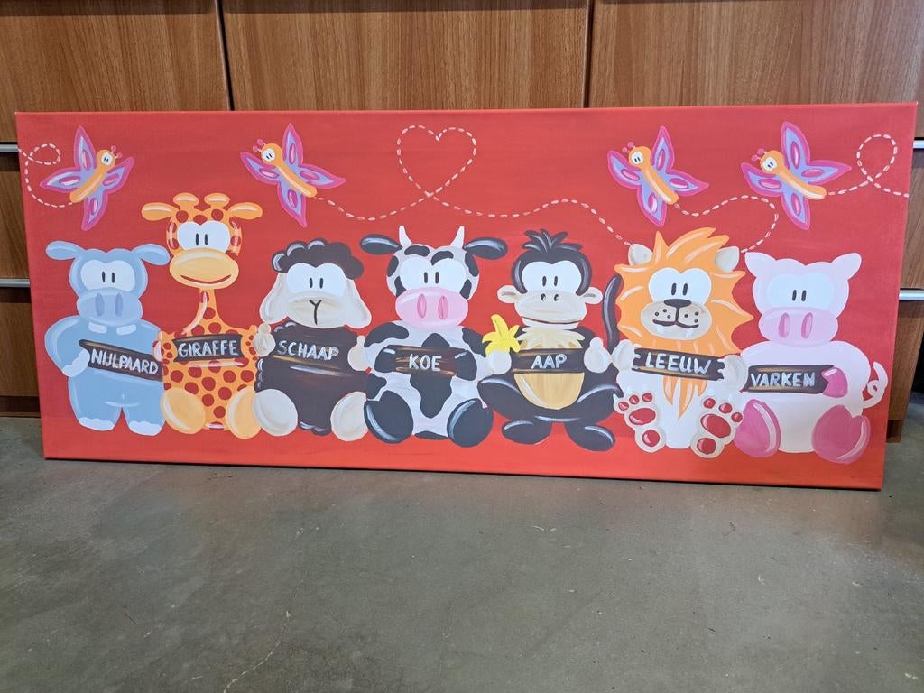 Canvas wanddeco kleurrijke dieren 120x50cm, Ophalen, Zo goed als nieuw