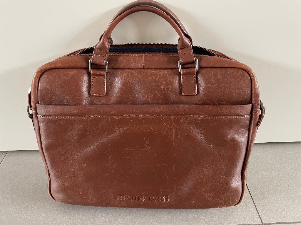 laptop tas, Sieraden, Tassen en Uiterlijk, Tassen | Schoudertassen, Bruin, Zo goed als nieuw, Leer, Ophalen
