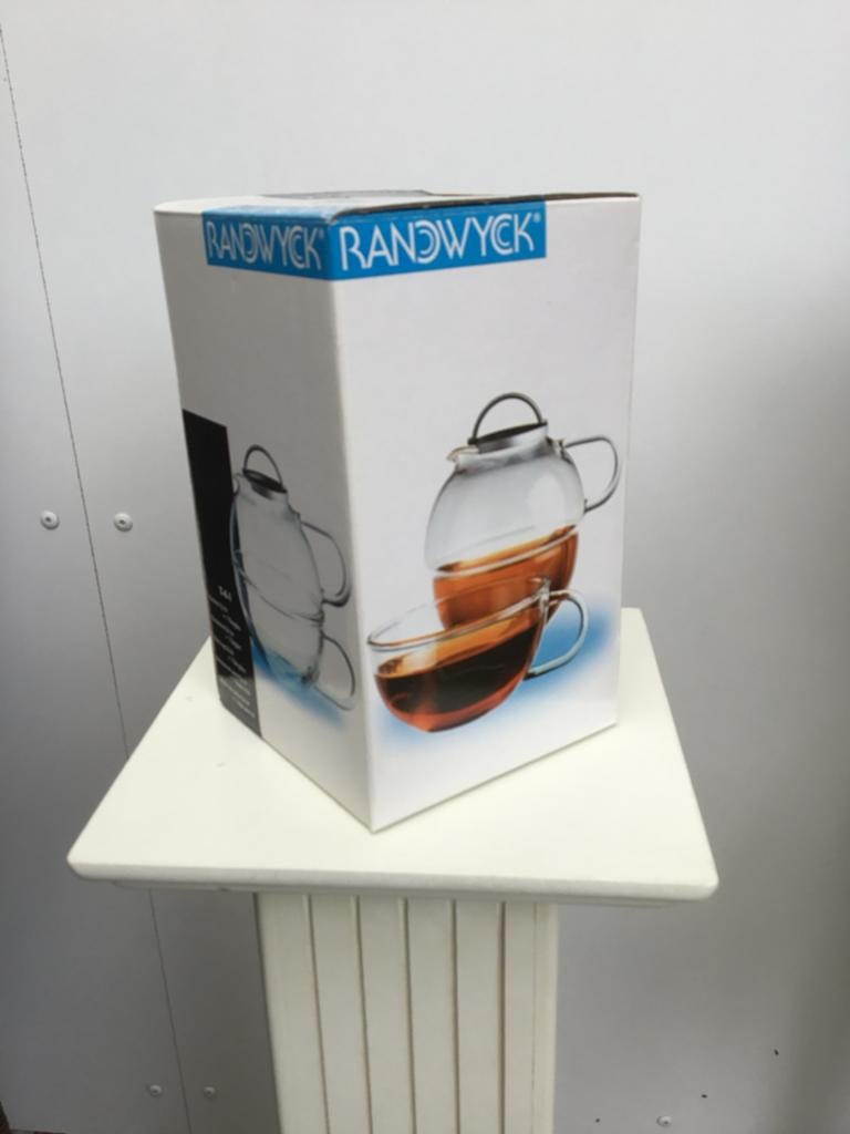 Randwyck Glaskan 0,6 liter + Theeglas, Theepot/fluitketel, Glas, Ophalen of Verzenden, Zo goed als nieuw