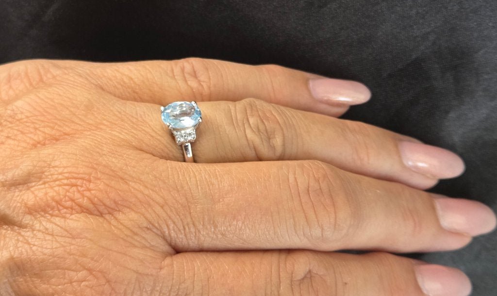 Gouden Vintage ring edelsteen topaas en diamant. 2026/497, Sieraden, Tassen en Uiterlijk, Ringen, Blauw, ., Ophalen of Verzenden
