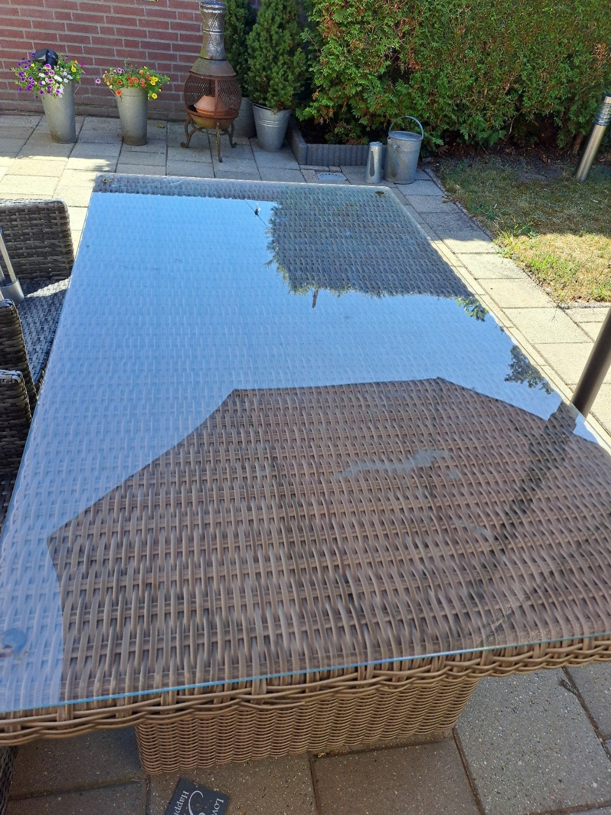 Tuintafel 140x80 met glazen blad, Ophalen, Gebruikt, Rechthoekig, Wicker