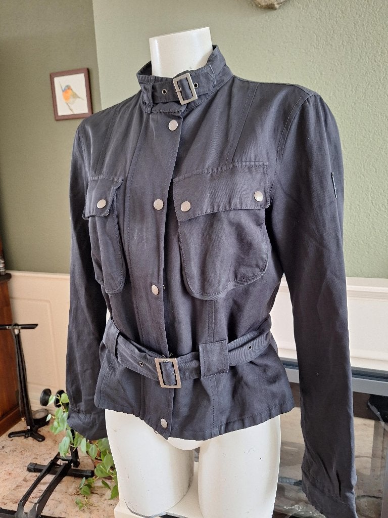 Belstaff Stijlvol zwart jasje met riem - Maat M, Verzenden, Zwart, Maat 42/44 (L), Zo goed als nieuw
