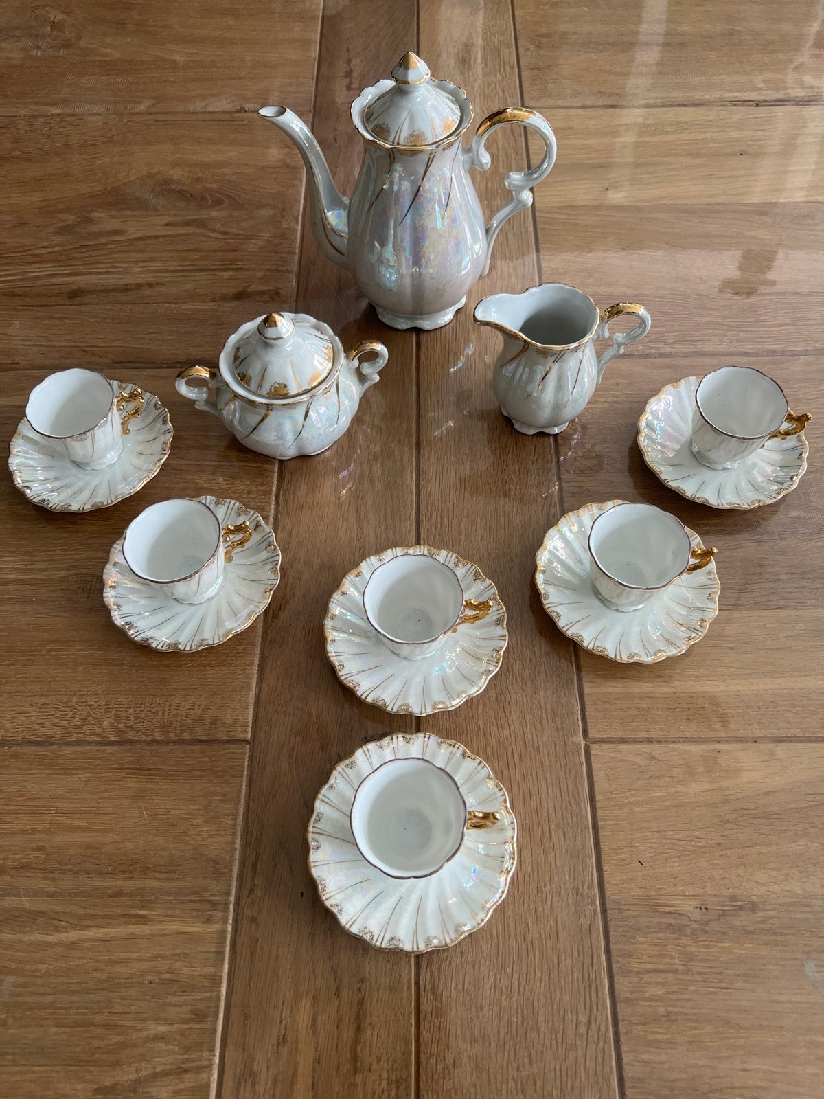 Vintage Novex Thee-Koffie servies - Parelmoer Gouden Details, Antiek en Kunst, Ophalen of Verzenden