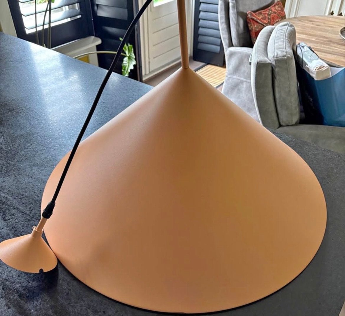 Moderne hanglamp - kegelvormig - oranje/terracotta, Ophalen, Zo goed als nieuw, Metaal, E27 (groot)