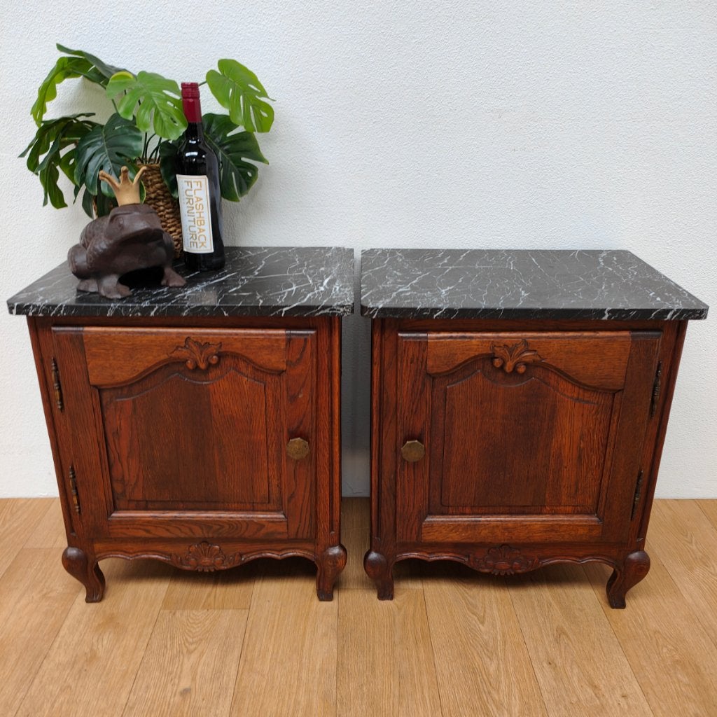 2 Vintage Antieke nachtkastjes bijzetkastjes marmer blad 03, Valkenswaard, Gebruikt, Minder dan 45 cm, Info@flashbackfurniture.nl